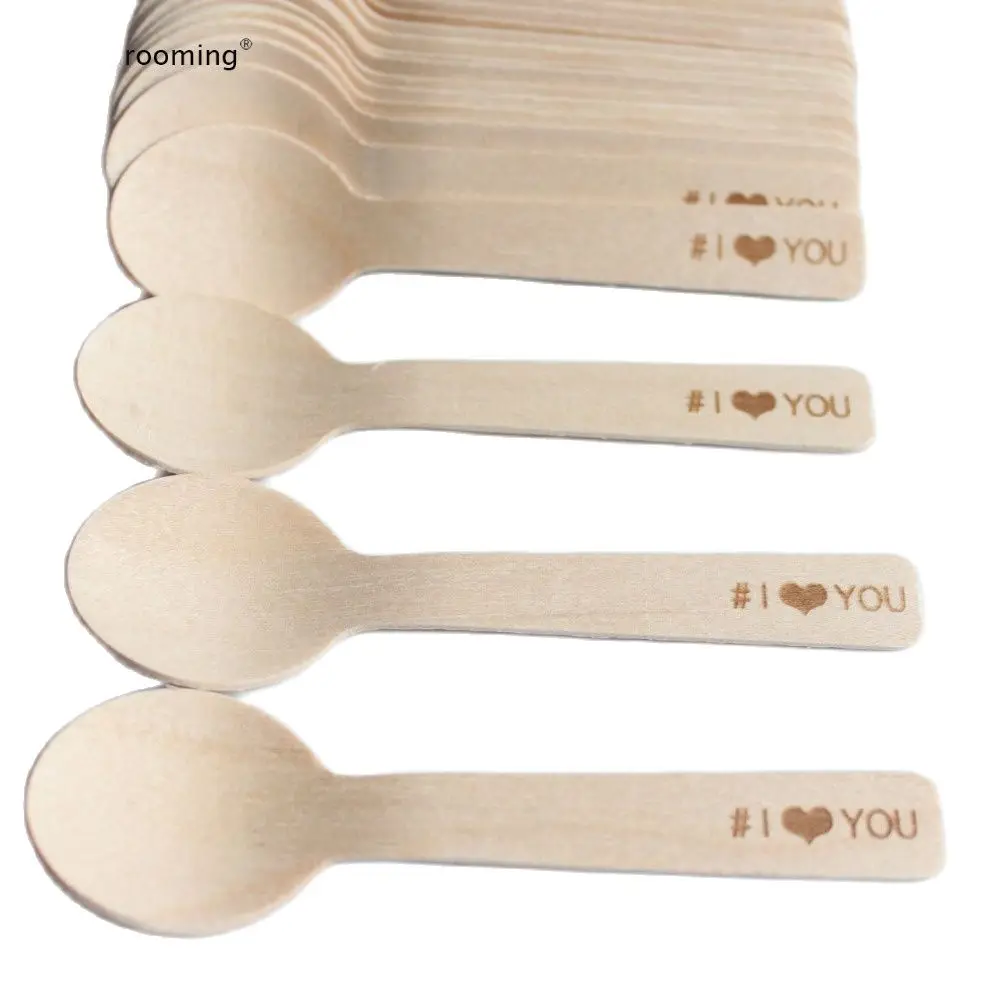 100 Мини Мороженое деревянные ложки гравировка/Персонализация/Настройка свадьба
