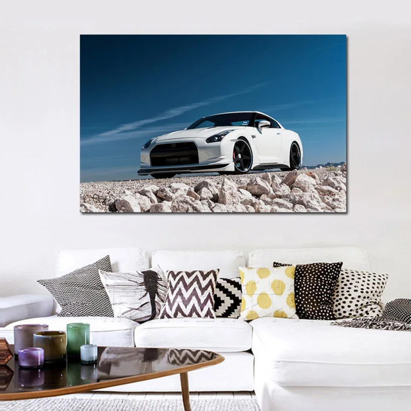 

cool white gtr sports car skyline supercar posters on the wall picture home living room decoration for bedroom KD139