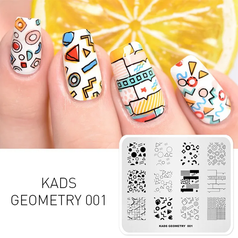 Geometry 001 KADS Стемпинг 34 дизайнов цветы живоные геометрический шаблон Пластины для стемпинга Штамп для ногтей Трафареты для ногтей для М - Цвет: Geometry 001