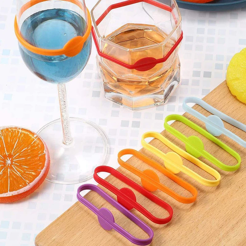 

6pcs Bar Silicone Mark Party Wine Labels Glasses Drinking Tag Set Food Grade Long Strips Goblet Tag Glass Markers