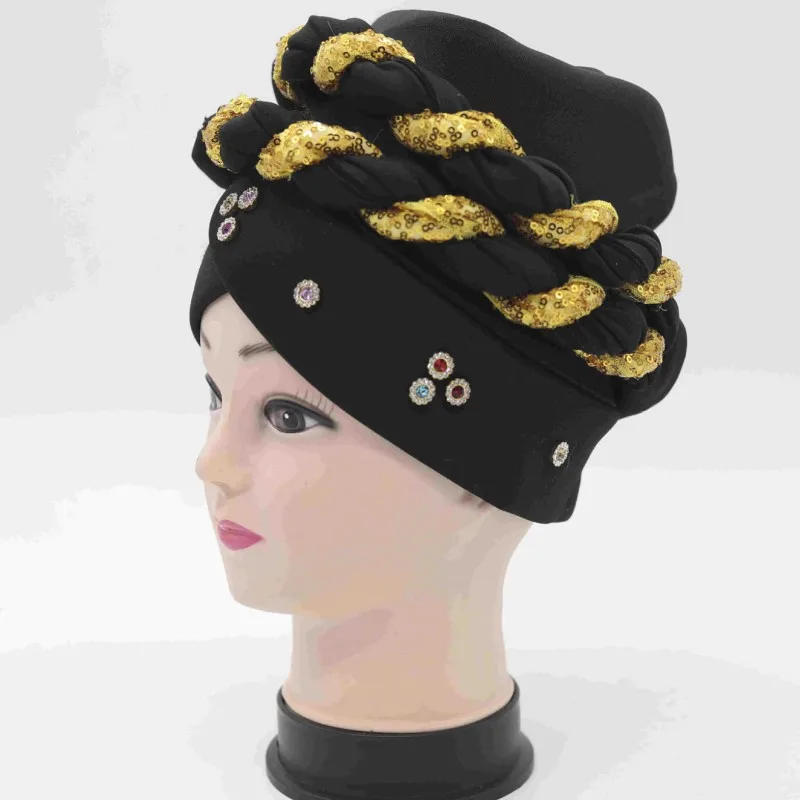 

African Turbans Bandana Women Sequin Braid With Diamond Headtie Bonnet 2021 New Fashion Streetwear African Head Wraps Hijab Caps