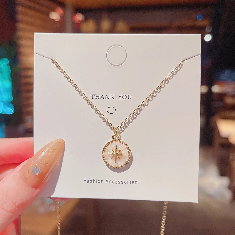 

2021 New Trendy Round Star Pendant Necklace For Women Stainless Steel Gold Color Acrylic Choker Necklace Girls Wedding Jewelry