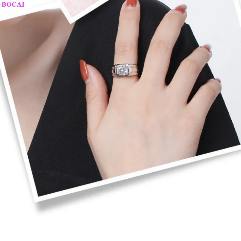 

BOCAI S925 sterling silver rings 0.5 and 1 carat Moissamite diamond fashion argentum rings hand jewelry for women and men