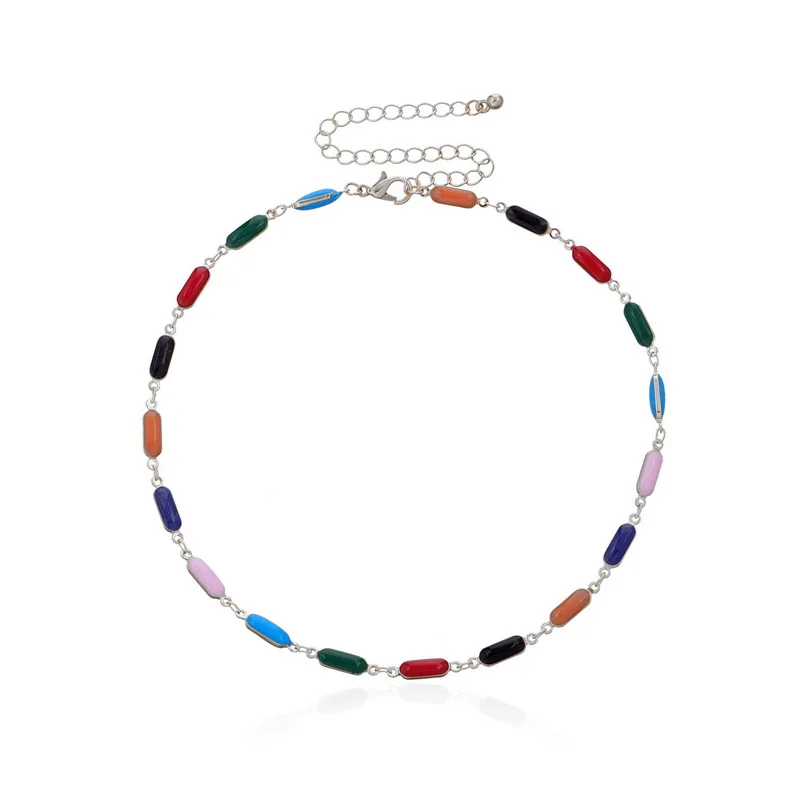 

Trending Colorful Paint Beads Choker Necklace for Women Vintage Geometric Clavicle Necklaces Colar Chocker Fashion Jewelry Gift