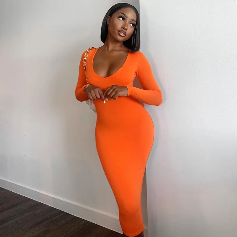 

Sexy show chest low neckline slim bag hip dress 2022 spring and summer new