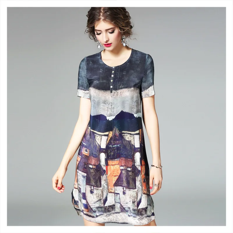 Лето 2020 новое женское шелковое Ретро печатное элегантное свободное