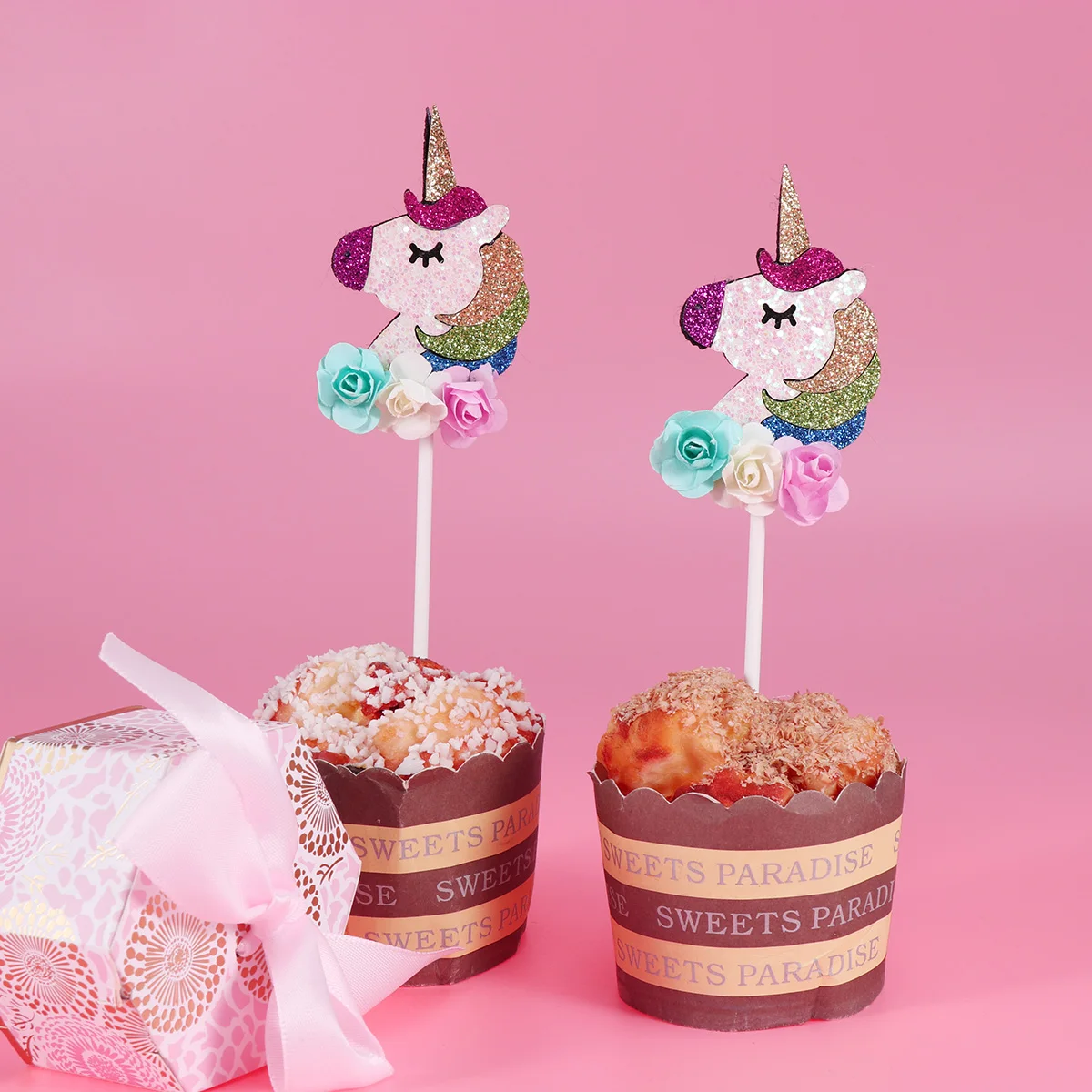 2 шт милый Единорог торт Топпер 3D цветок кекс топперы Маффин еда фрукты выбор для