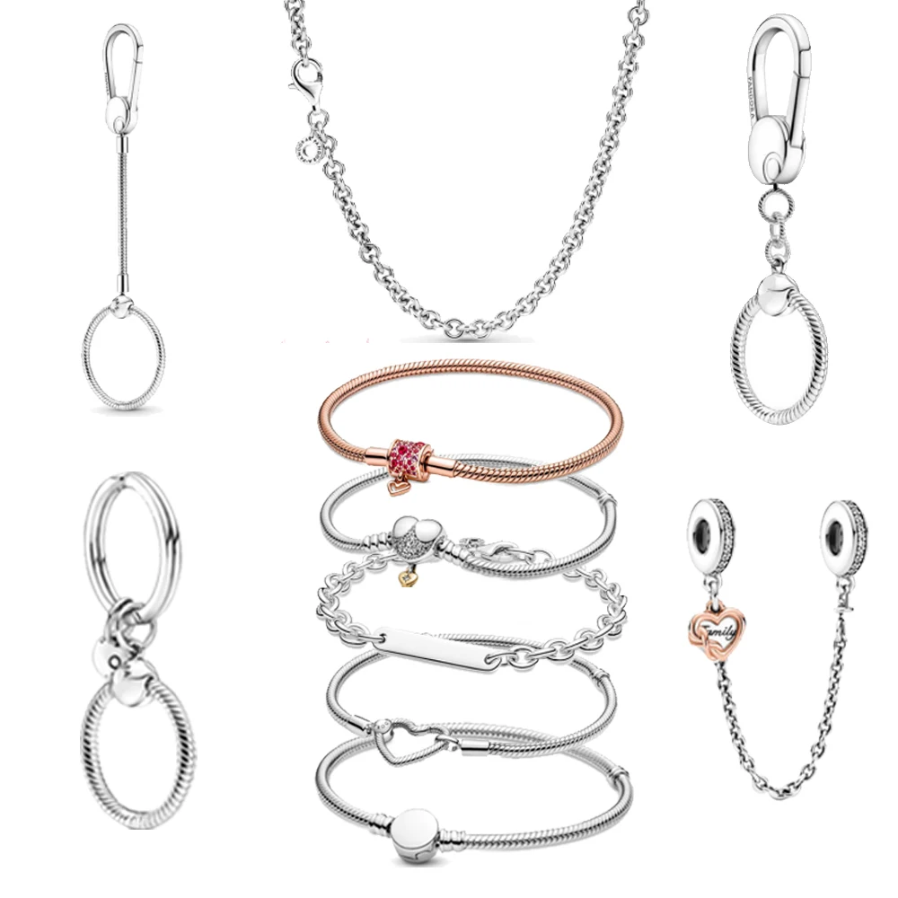 

2021 New Fashion Autumn 925 Sterling Silver Necklace Basis Bracelet Safety Chain Key Rings Suitable For Pandora Free Shipping