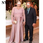 Элегантное платье для матери невесты 2020 NYZY M277 с длинными рукавами, атласное розовое официальное вечернее платье