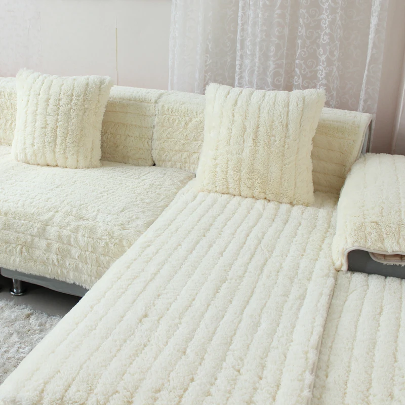 

Autumn Winter Thick Plush Sofa Cushion Non-slip Solid Color Couch Cover Armrest Towel Fabric Backrest Cover Europe L-shape
