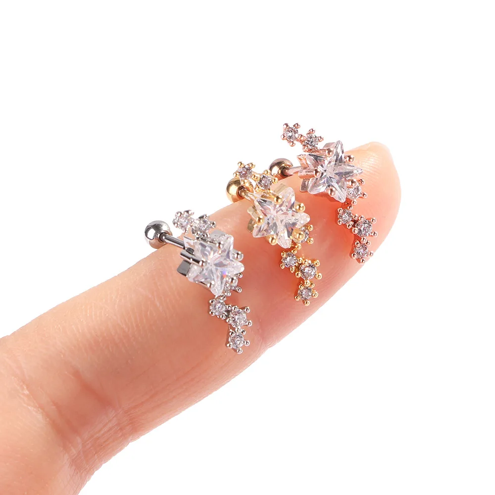 1 Set CZ Star Helix Earring Cartilage Tragus Stud Conch Ear Piercing Jewelry Earrings Moon Heart Cross | Украшения и аксессуары