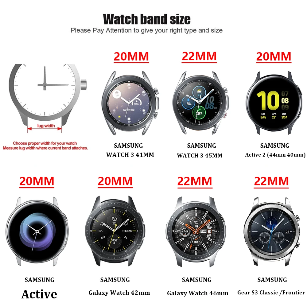 Stainless Steel Strap for Samsung Galaxy Watch 3 41/45mm  Metal Band Watchband for Galaxy 42/46mm Watch Active 2 Gear S3 20/22mm