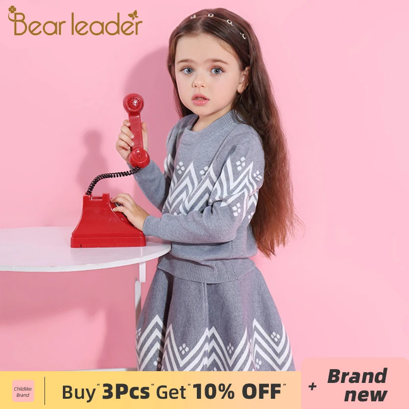 Bear Leader/комплекты с юбкой для девочек 2021 новый весенне зимний свитер длинными