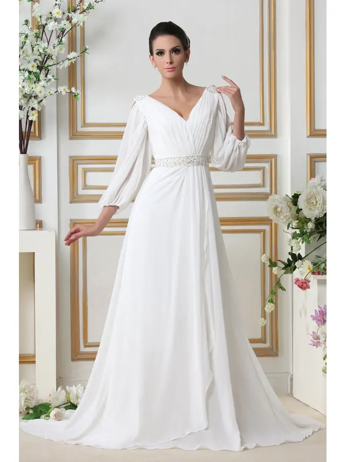 

2021 Summer Beach Chiffon Wedding Dresses Vestido De Noiva Sequins Beading V-neck Long Bridal Gowns Plus Size