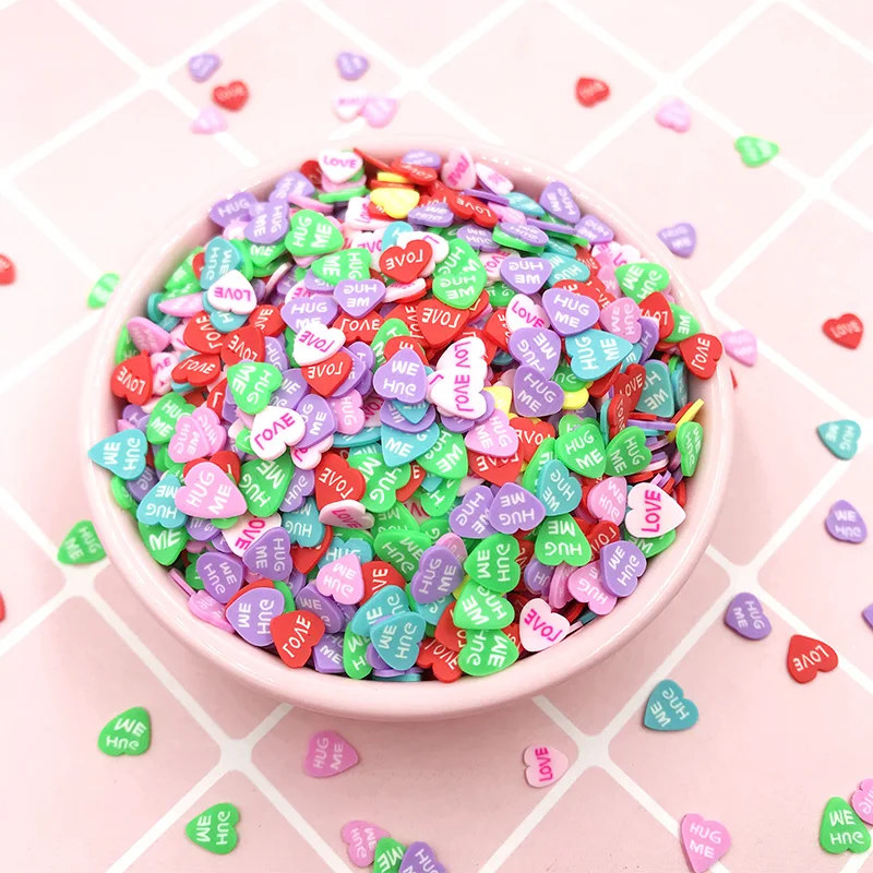 

50g Clay Hugh me LOVE HEART Slice Polymer Sprinkles for Crafts Scrapbook Decoration Crystal Mud Slime Filler DIY Nail Art