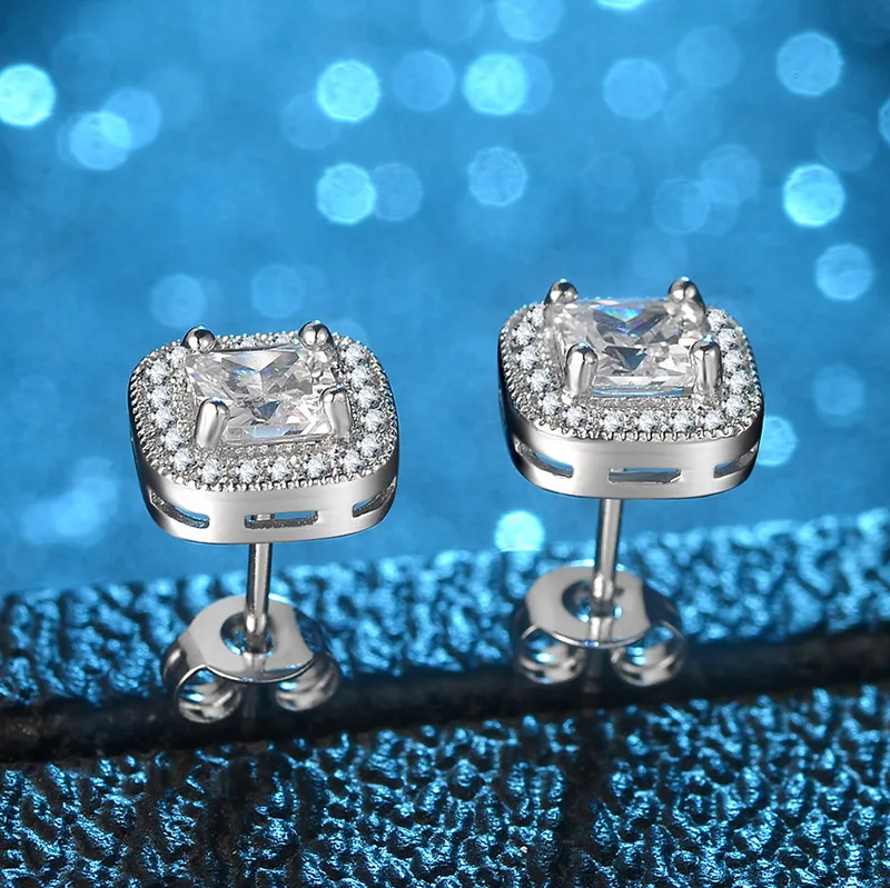 Серьги-гвоздики с квадратным фианитом | Украшения и аксессуары