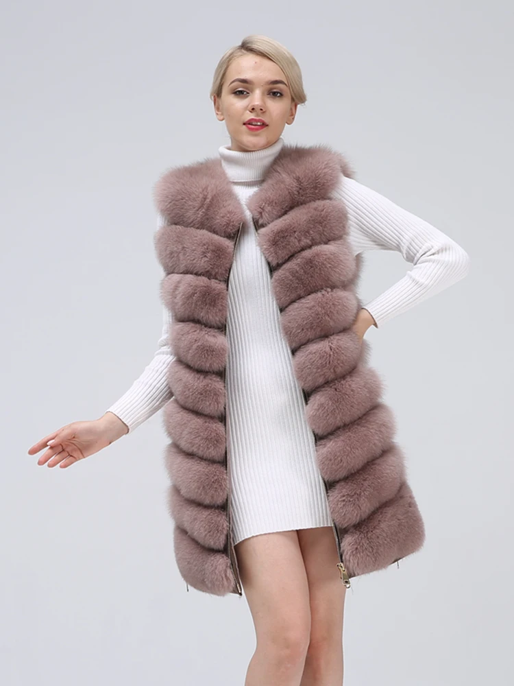 New Fashion Fox Fur Vest Zipper Real Fur Jacket Female Winter Warm Fur Coat High Quality Leather Vest Fur Fox
