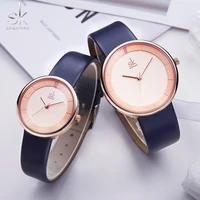 shengke 2021 brand quartz couple watch set leather watches for lovers black simple women quartz watch men wristwatch gifts