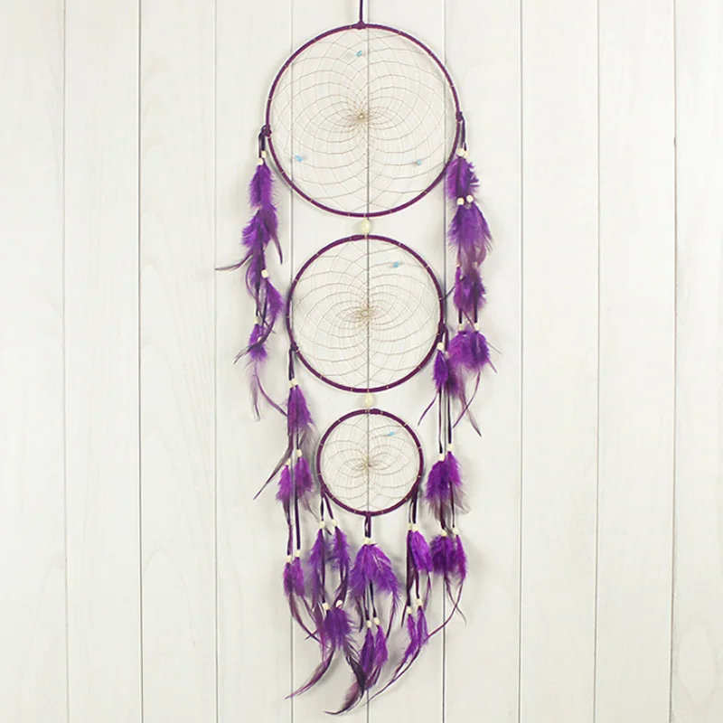 Rose red feather three ring big dream catcher home wall hanging handmade mother's day gift XR054 | Дом и сад