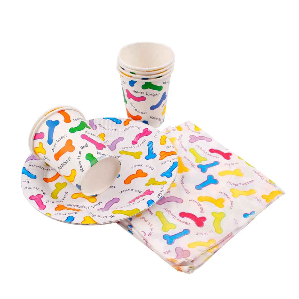 Набор одноразовой посуды с рисунком маленького пениса для девичника | Дом и сад