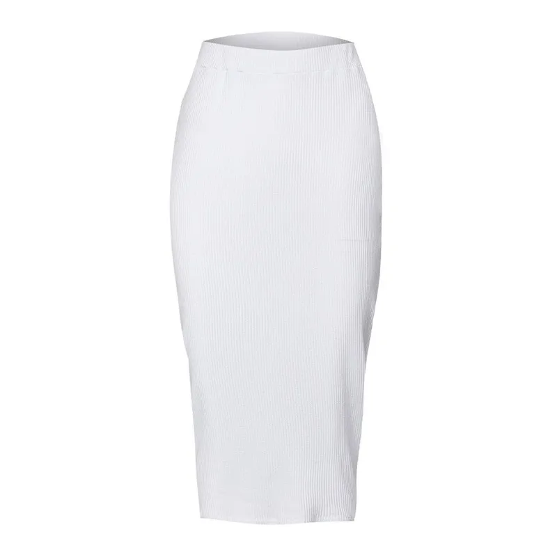 White skirt Женские элегантные юбки с высокой талией, облегающие Облегающие юбки-карандаш Jupe Crayon Femme, черные, белые повседневные женские офисные винтажные наряды - Цвет: White skirt