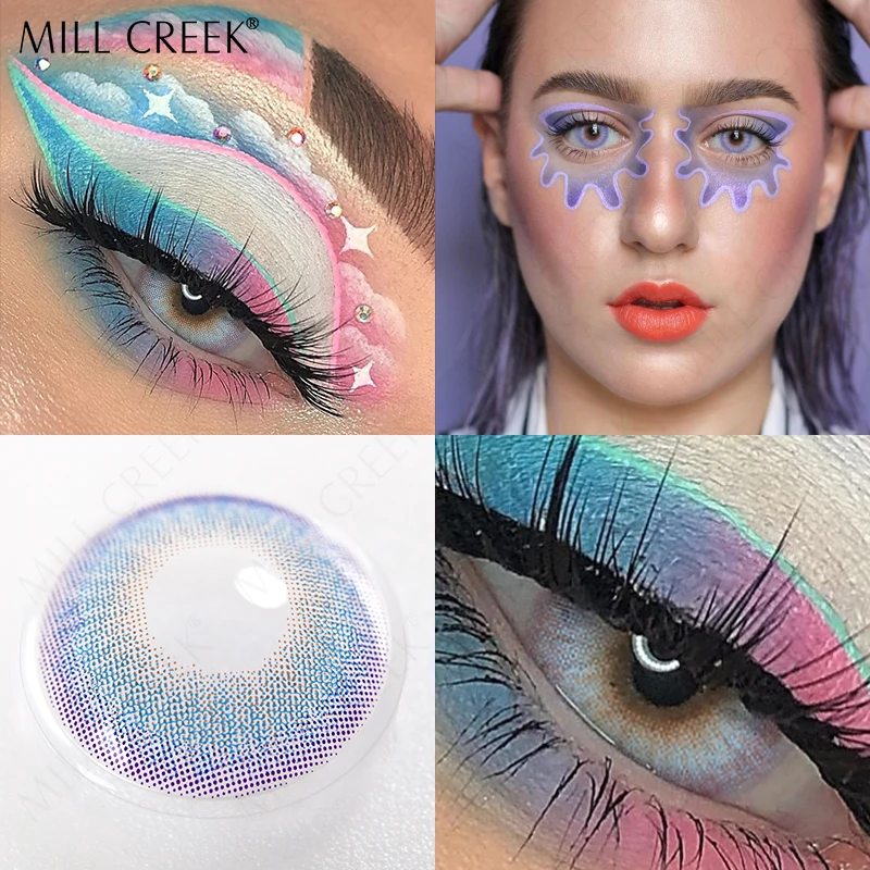 Mill Creek 1 Pair of Contact Lenses Eye Beauty Glasses Color Contact Lens Eyes Blue Purple Green Yellow Rainbow Lens Pupil