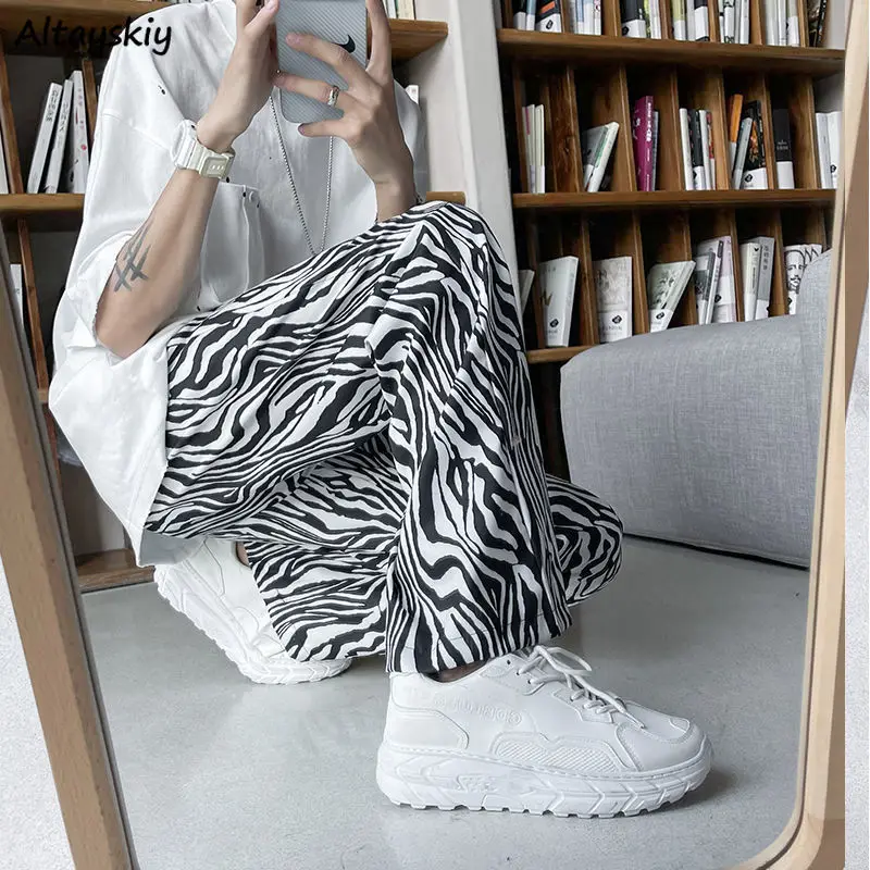 

Zebra Striped Casual Pants Summer Breathable Fashion Loose Ins Chic Streetwear Simple Daily High Street Straight Trousers Cozy