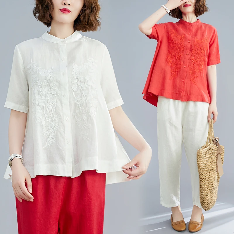 2020 летние этнические Стиль Ретро машинной вышивки хлопковые и льняные свободные