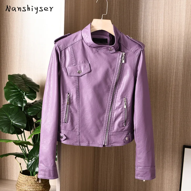 

Высококачественная Черная куртка из искусственной кожи, Осеннее женское кожаное пальто, короткая куртка из искусственной кожи на молнии, Ж...