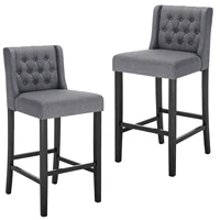 2Pcs/Set Dark Grey Bar Chair High Back Chair Leisure Linen Bar Stools Pub Chairs Office Kitchen Dining Chair Home Decoration