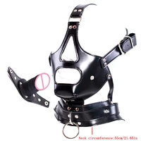 camatech adjustable strap on dildo gag harness for couples pu leather half face bondage hood mask with penis gag women sex toys
