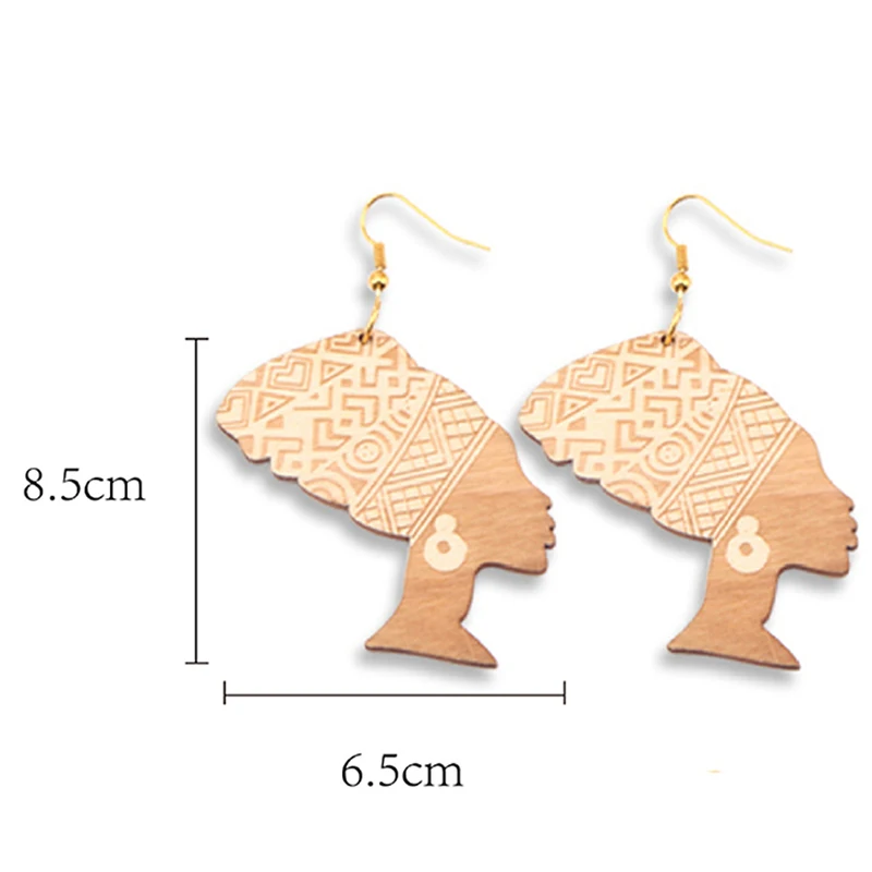 Simple Africa Wooden Earrings Geometric Female Portrait Light Weight Drop Dangle For Women Fashion Jewelry | Украшения и