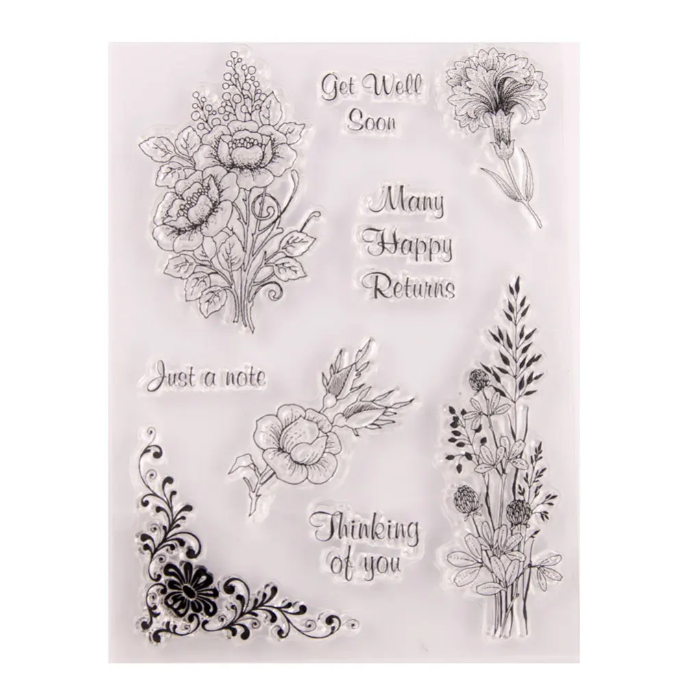 

Thinking of You DIY Bouquet Stamp Flower Transparent Silicone Clear Stamp Seal Sheet For Scrapbooking Photo Album Decor