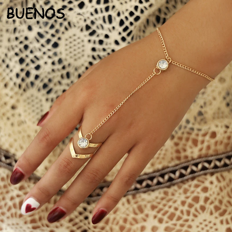 Женский браслет с крупными кристаллами BUENOS золотистого цвета цепочка на