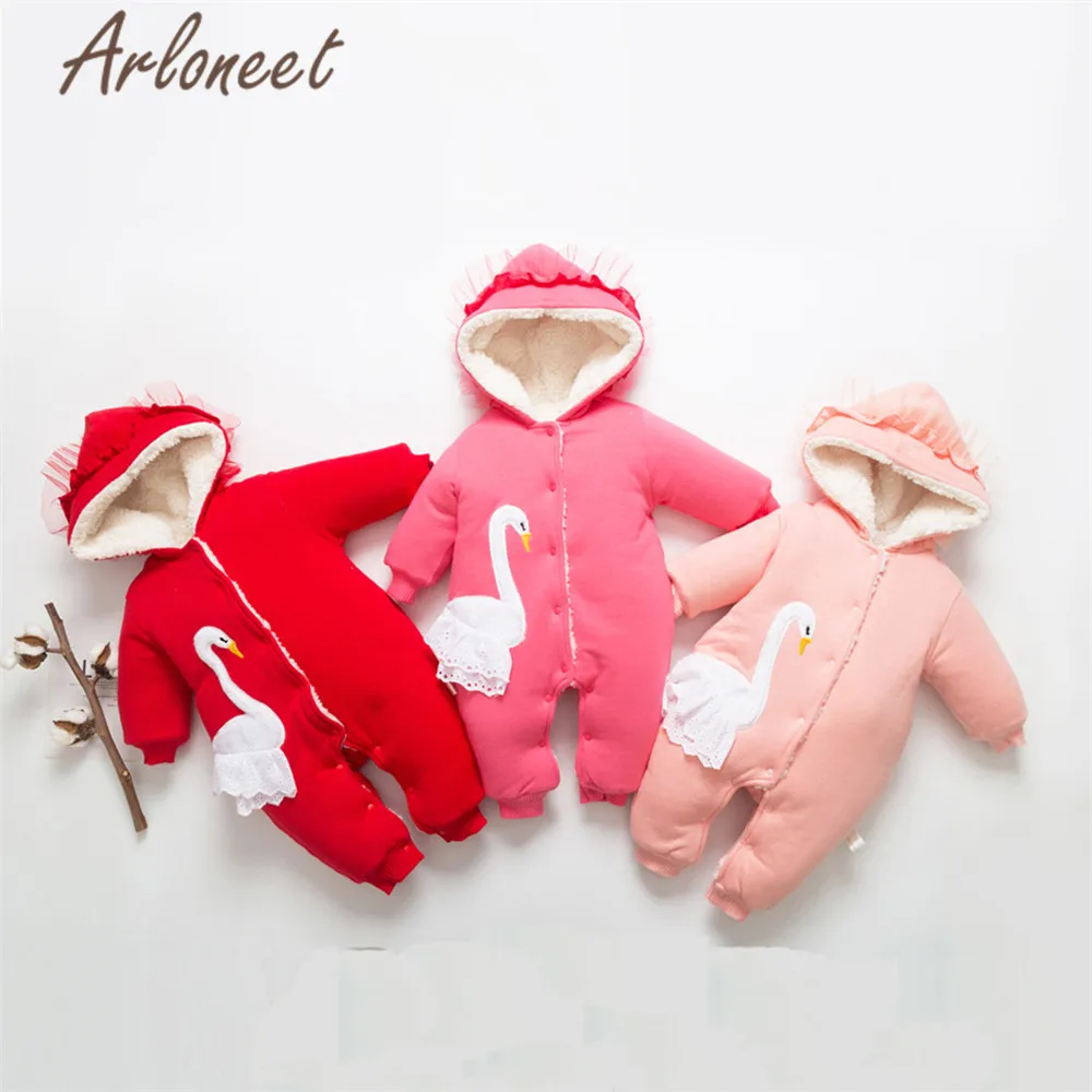 Одежда arloneet; зимнее плотное пальто для маленьких девочек; комбинезон с рисунком лебедя; Верхняя одежда с капюшоном; милое хлопковое пальто для малышей; Верхняя одежда для девочек