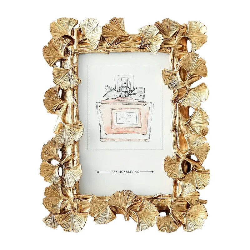 

Vintage Gold Ginkgo Leaves 6 Inch Wedding Photo Frame Home Accessories Decoration Decorative Picture Frame Wall d