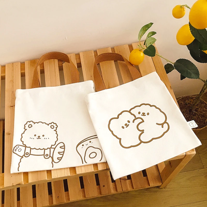 

Women's Mini Canvas Bag Female New Bear Print Small Tote Ladies Casual Vintage Purse Cloth Bucket Pouch for Girls Fashion Purses