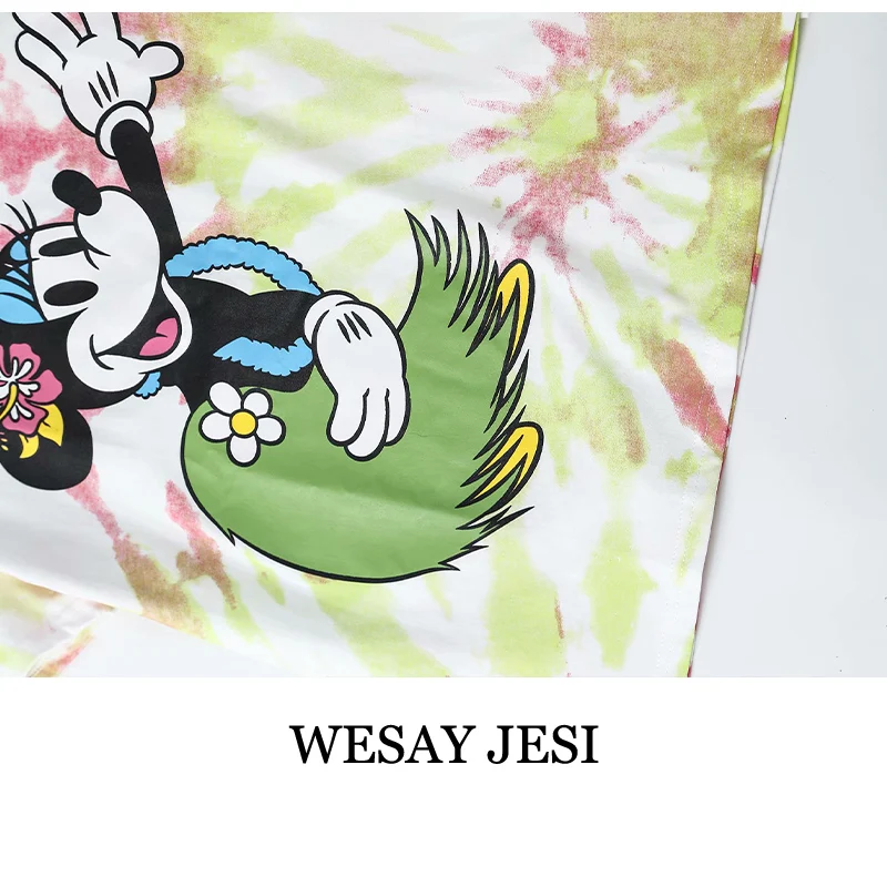 

WESAY JESI Summer New Chic Oversized T-Shirts With Short Sleeve Women Colorful Cartoon Print 100% Cotton O-neck Plus Size Tops