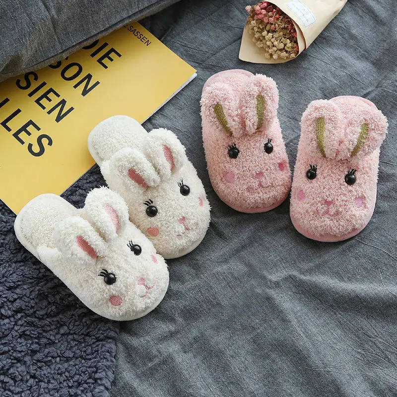 

Children Slippers Fuzzy Rabbit Cotton Autumn Winter Warm Thick Non-Slip Indoor Home Shoes Kids Comfort Slip-On Furry Slippers