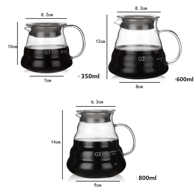 Coffee Pot 350ml 600ml 800ml Glass Dripper Insulated handle To Keep Your Pour Over and Fresh Drip Kettle | Дом и сад