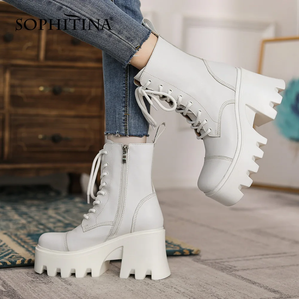 Женские Водонепроницаемые ботинки на платформе SOPHITINA, высокие мотоботы на толстой подошве, на молнии, Модная Современная обувь в стиле панк,...