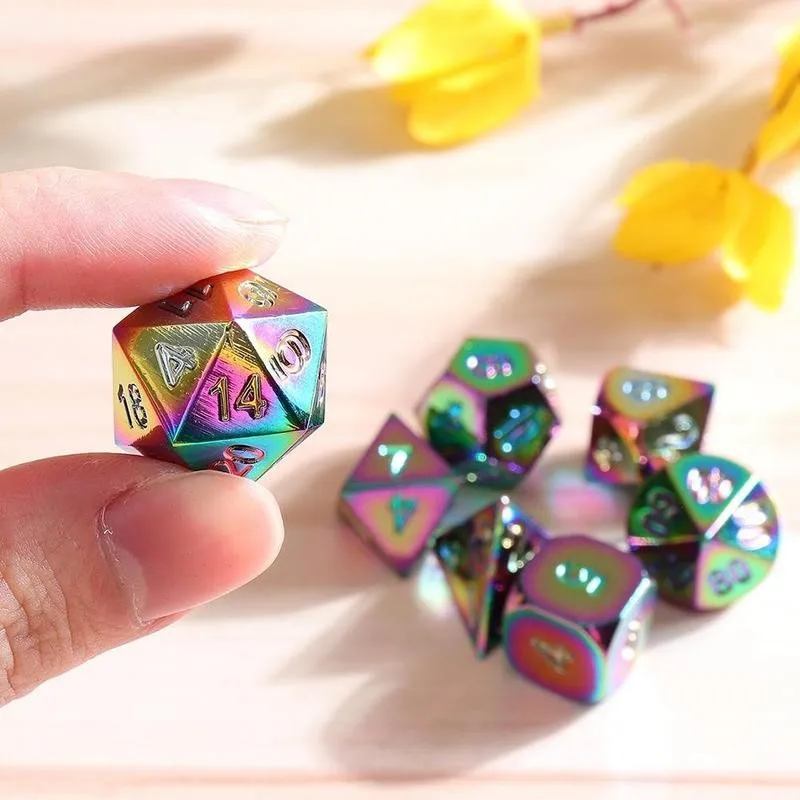 

7pcs Multi-sided Metal Dice Interesting Board Game Metal Role Dice Toys Games Dice 7-color Rainbow Toys Playing Set Dice M5R8