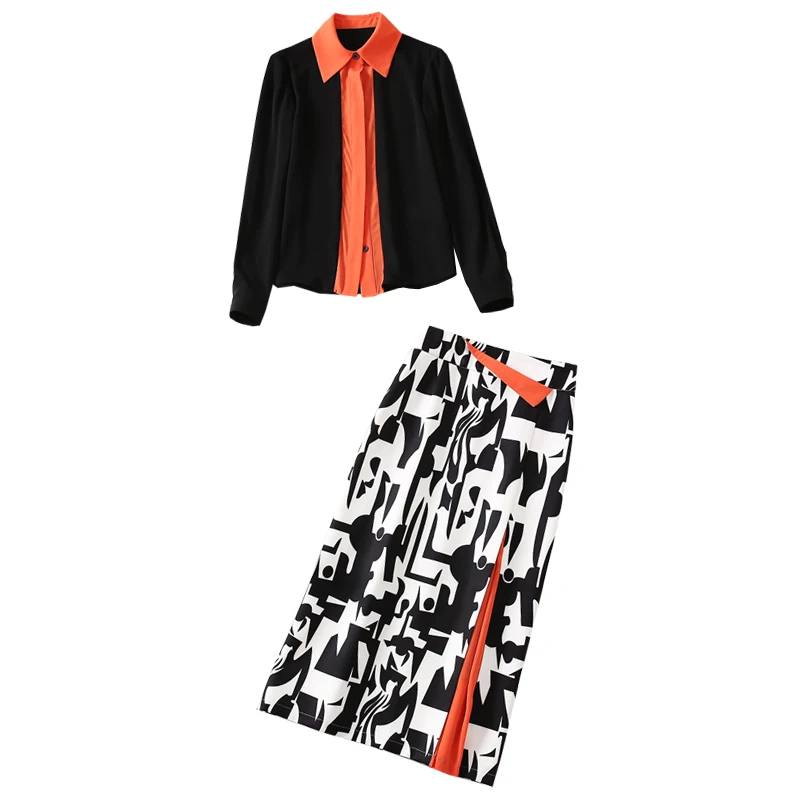

JCHB 2021 Fashion spring model show new high-end women's dress print two-piece shirt suit