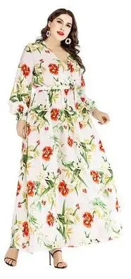 Богемное платье размера плюс женское летнее с v образным вырезом рукав фонарик