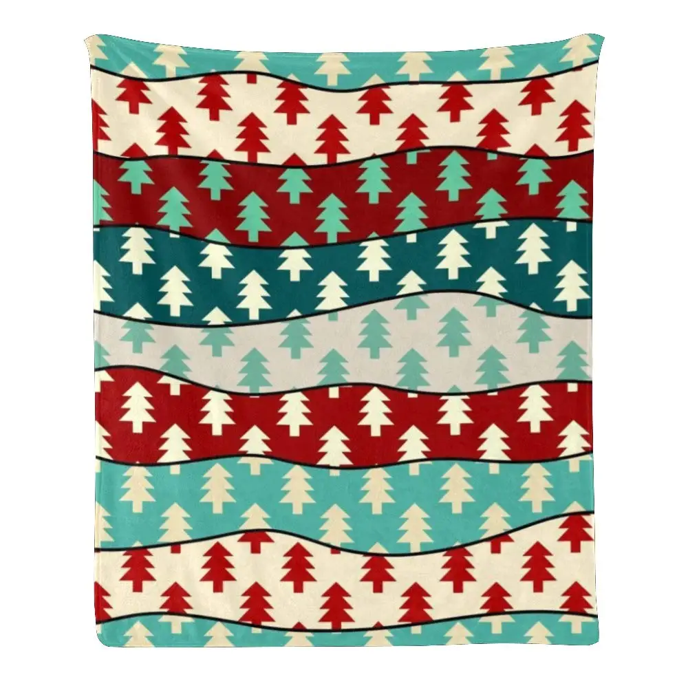 

Custom Super Soft Throw Blanket Fleece Blanket for Couch Sofa Bed Gift Christmas Trees Stripes (50inchX60inch)