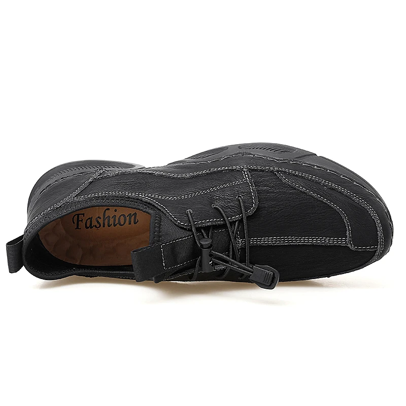 

2021 Autumn Leather Men Shoes Elastic Band Mens Designer Sneakers Rubber Walking Shoes For Mens Hand Made Men Flats Footwear