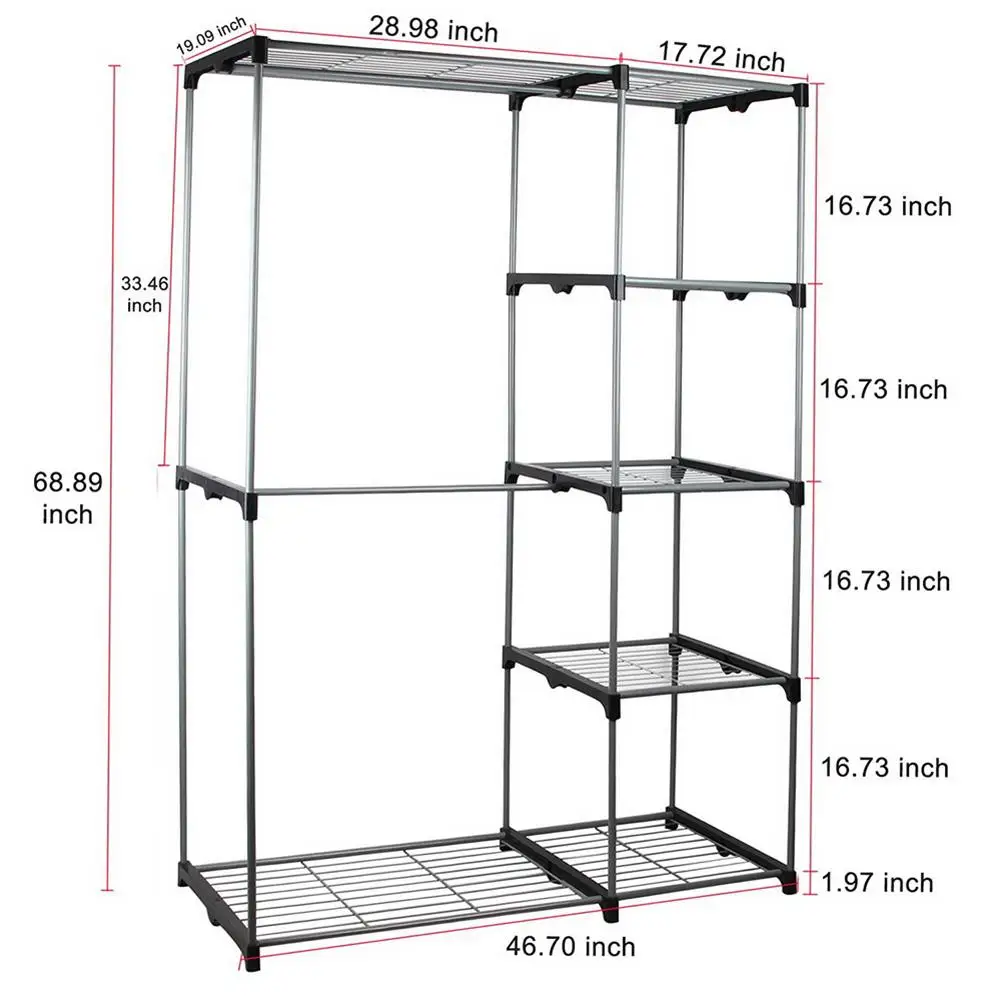 

Silver Carbon Steel Wardrobe Bedroom Cloth Cabinet Baking Varnish Clothing Storage Shelves Dustproof Closet 86x48x10cm