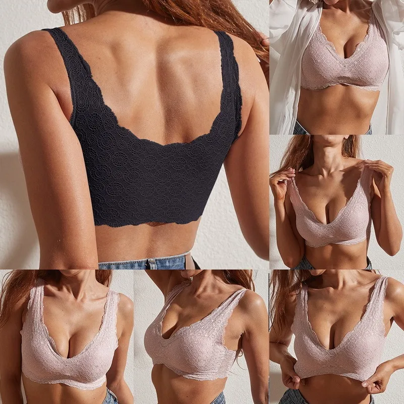 

Sexy Lace Bras For Women Underwear Lingerie Bralette Seamless Push Up Brassiere BH Comfortable Gathered Sleeping Breathing Bra