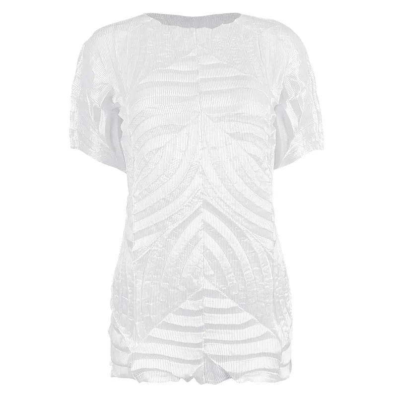 

SuperAen 2021 Summer New O Neck Pleated Top Loose Short Sleeve Solid T Shirt Women