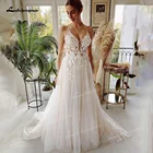 Винтажное кружевное свадебное платье в стиле бохо 2022, свадебное платье на бретелях-спагетти с глубоким V-образным вырезом, сексуальное Тюлевое пляжное свадебное платье, свадебное платье, платье